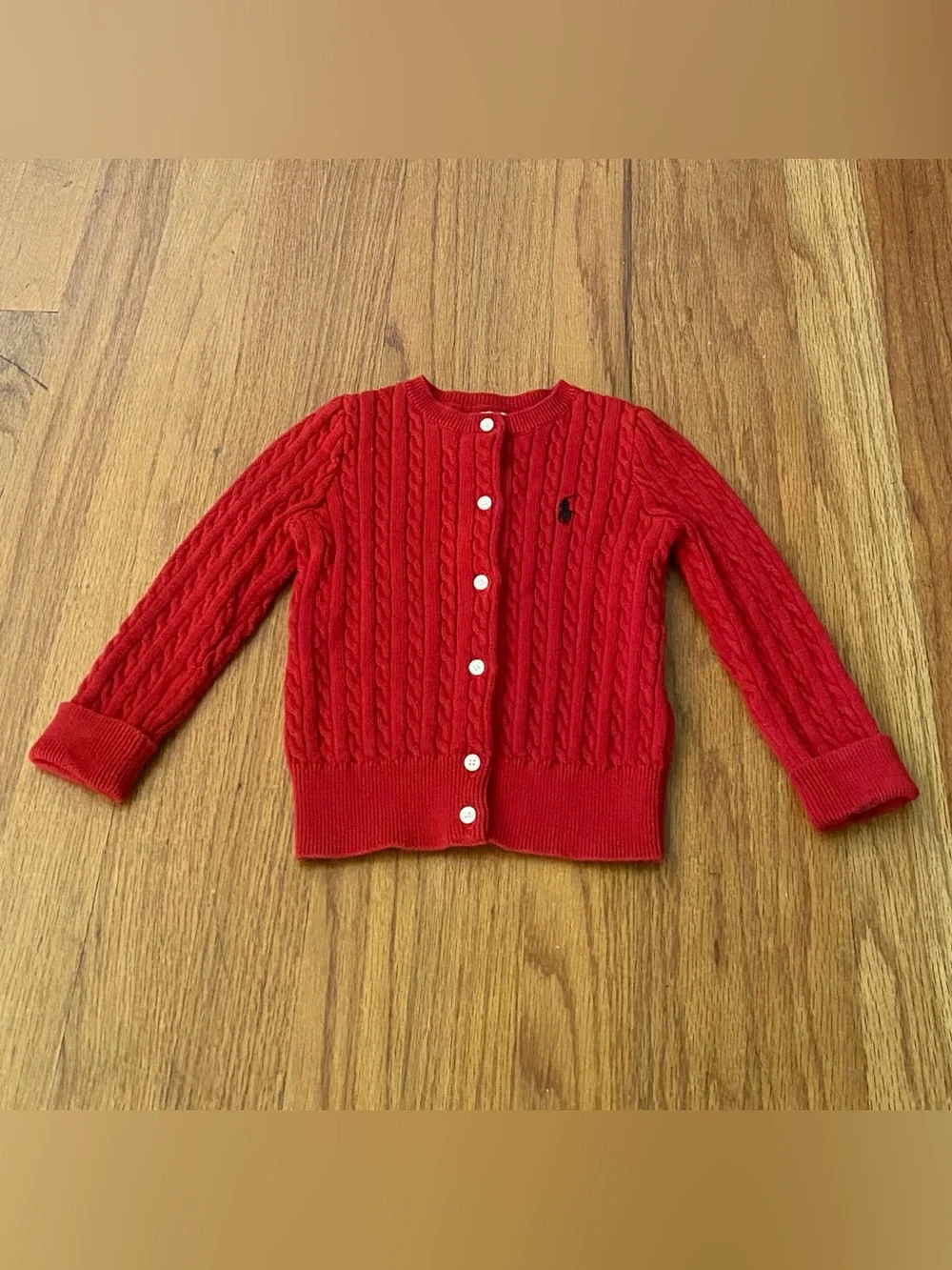 Ralph Lauren Red Cable Knit Kids Cardigan